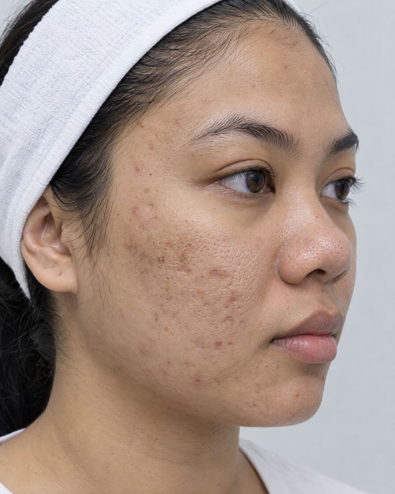 Illustration: cheek with acne scars before treatment